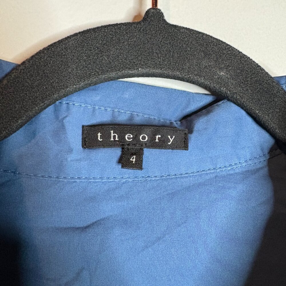 Theory blue collared button down leopard accent s… - image 3